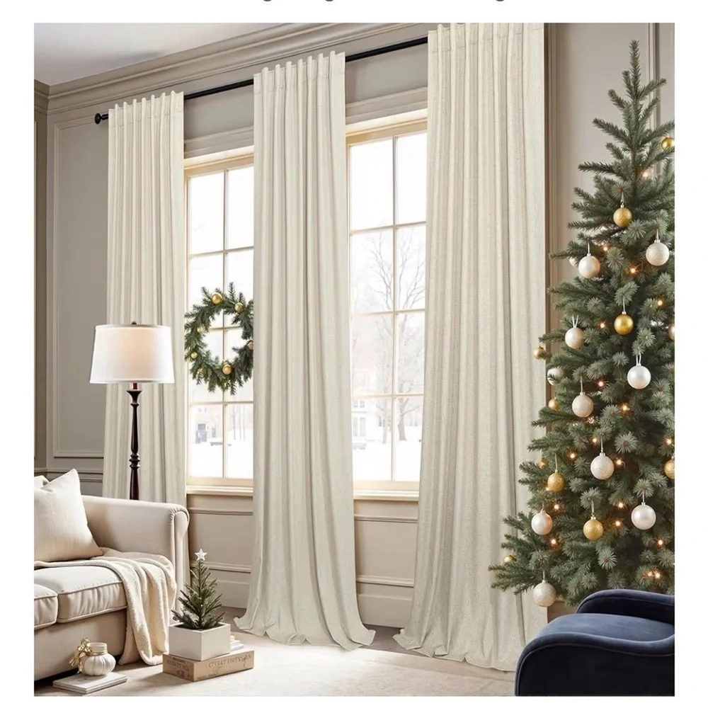 Black Out Burlap Curtains 63 Inch Long Faux Linen